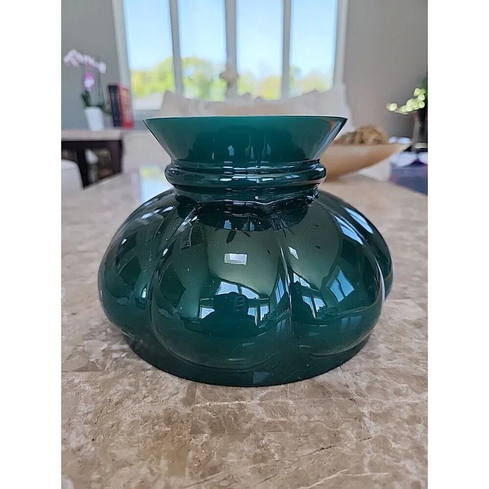 Vintage Emerald Green Melon Milk Glass Lamp Shade, 6 1/2
